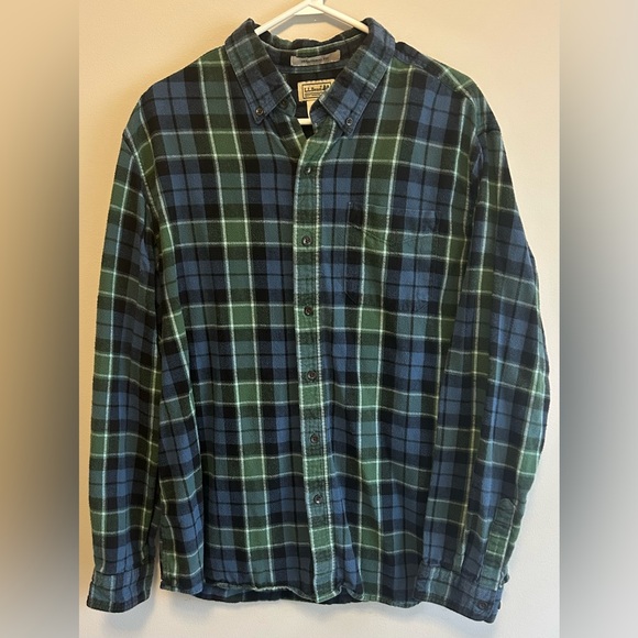 L.L. Bean Men’s Green & Blue Flannel Button Up Shirt - Size L 100% Cotton - Picture 1 of 7